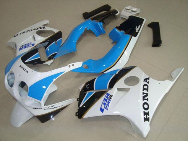1988-1989 Honda CBR250RR MC19 Motorcycle Fairing - White Light Blue Glossy Black