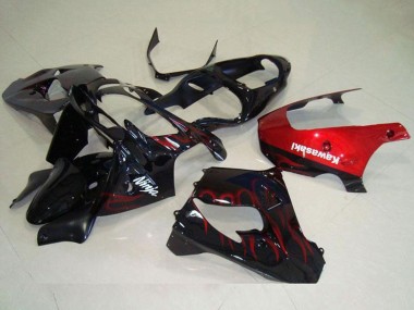 Wholesale 2000-2001 Kawasaki ZX9R Motorcycle Fairing - Glossy Black Red Flame