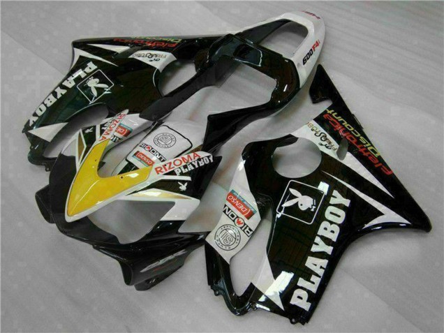 2001-2003 Honda CBR600 F4i Motorcycle Fairings - White Yellow Glossy Black Playboy