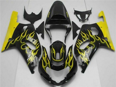 Wholesale 2001-2003 Suzuki GSXR 600/750 Motorcycle Fairings - Glossy Black Yellow Flame