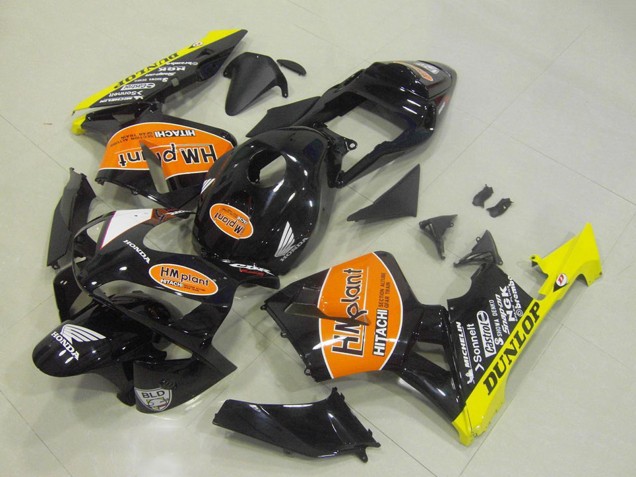 2003-2004 Honda CBR600RR Motorcycle Fairings - Glossy Black Orange Yellow Hm Plant Dunlop