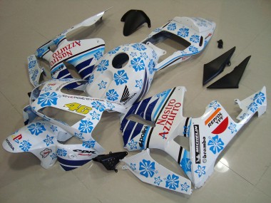 Wholesale 2003-2004 Honda CBR600RR Motorcycle Fairings - White Blue Red Nastro Azzurro