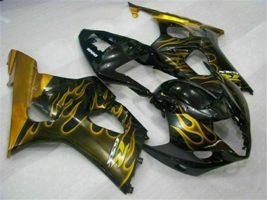 Wholesale 2003-2004 Suzuki GSXR 1000 Motorcycle Fairings - Glossy Black Gold Flame