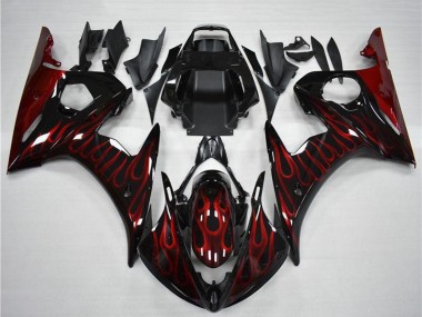 Wholesale 2003-2004 Yamaha YZF R6 Motorcycle Fairing - Glossy Black Red Flame