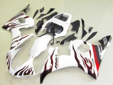 Wholesale 2003-2004 Yamaha YZF R6 Motorcycle Fairings - White Red Black Flame Michelin