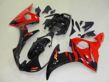 Wholesale 2003-2004 Yamaha YZF R6 Motorcycle Fairings - Glossy Black Red Flame