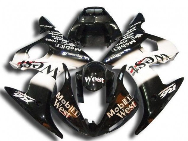 2003-2004 Yamaha YZF R6 Motorcycle Fairings - Glossy Black White Mobil West Michelin