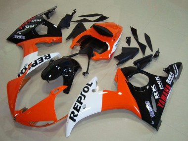 Wholesale 2003-2004 Yamaha YZF R6 Motorcycle Fairings - Orange White Glossy Black Repsol