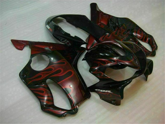 2004-2007 Honda CBR600 F4i Motorcycle Fairings - Glossy Black Red Flame
