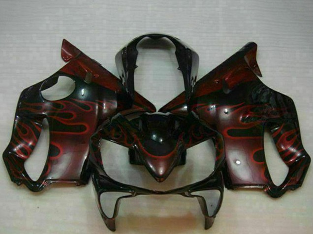 2004-2007 Honda CBR600 F4i Motorcycle Fairings - Glossy Black Red Flame