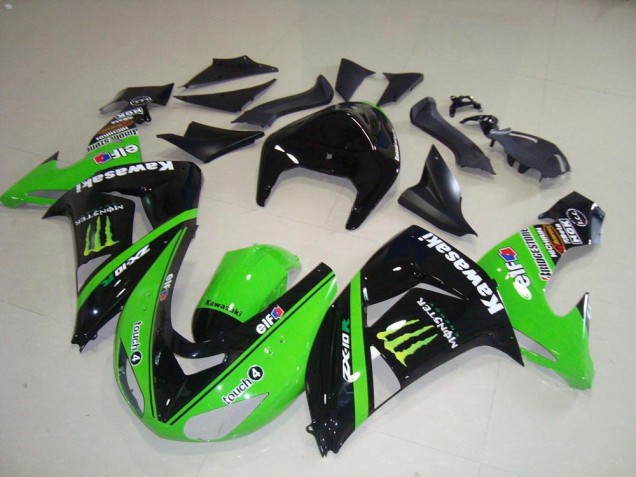 2006-2007 Kawasaki ZX10R Motorcycle Fairings - Green Silver Glossy Black Monster