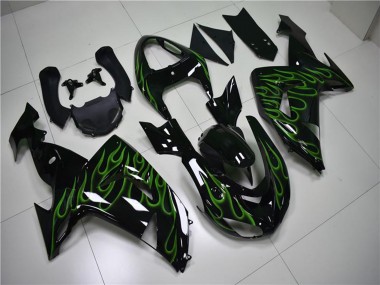 Wholesale 2006-2007 Kawasaki ZX10R Motorcycle Fairings - Glossy Black Green Flame