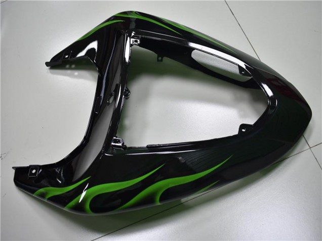 2006-2007 Kawasaki ZX10R Motorcycle Fairings - Glossy Black Green Flame