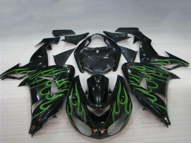 Wholesale 2006-2007 Kawasaki ZX10R Motorcycle Fairings - Glossy Black Green Flame