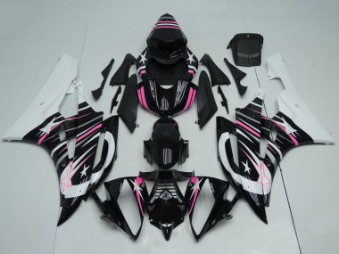 Wholesale 2006-2007 Yamaha YZF R6 Motorcycle Fairings - White Glossy Black Pink Star Flame