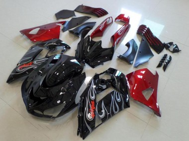 Wholesale 2006-2011 Kawasaki ZX14R ZZR1400 Motorcycle Fairings - Red Glossy Black Silver Flame