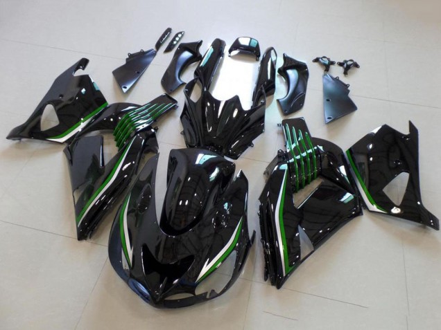 2006-2011 Kawasaki ZX14R ZZR1400 Motorcycle Fairings - Glossy Black Green Line
