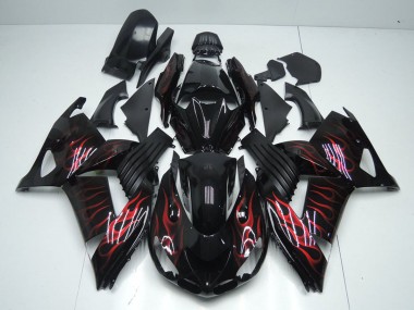 Wholesale 2006-2011 Kawasaki ZX14R ZZR1400 Motorcycle Fairings - Glossy Black Red Flame