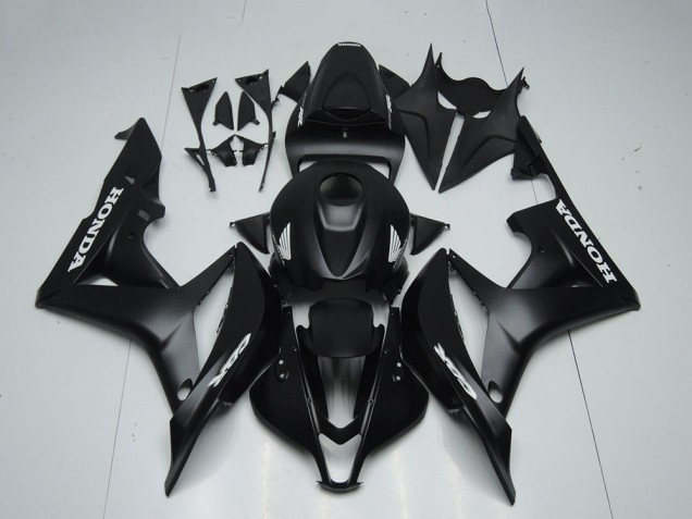 2007-2008 Honda CBR600RR Motorcycle Fairings - Matte Black White Decals