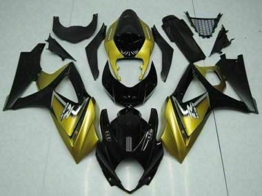 Wholesale 2007-2008 Suzuki GSXR 1000 Motorcycle Fairings - Gold Glossy Black Silver Decal