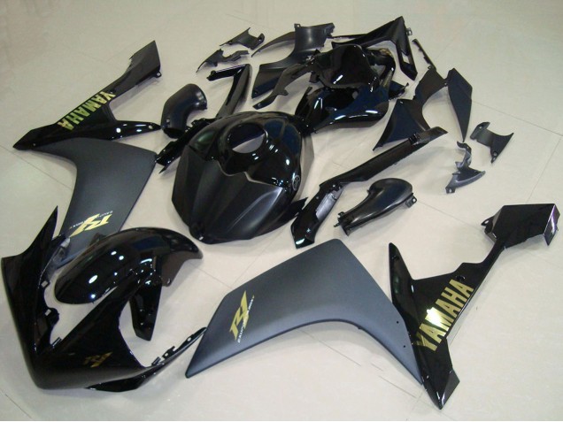 2007-2008 Yamaha YZF R1 Motorcycle Fairings - Glossy Black Matte Black Gold