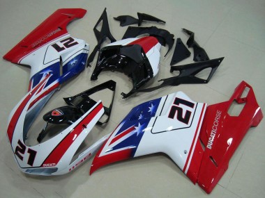 Wholesale 2007-2014 Ducati 1198 Motorcycle Fairings - White Red Blue Glossy Black 21