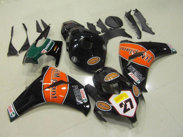 2008-2011 Honda CBR1000RR Motorcycle Fairings - Glossy Black Orange HM Plant 27