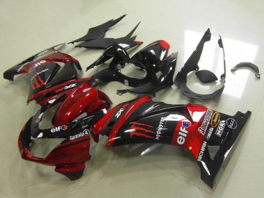 Wholesale 2008-2012 Kawasaki ZX250R Motorcycle Fairings - Candy Red Glossy Black Elf Touch4 Monster
