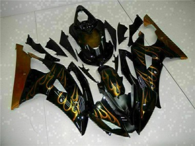 Wholesale 2008-2016 Yamaha YZF R6 Motorcycle Fairings - Glossy Black Gold Flame