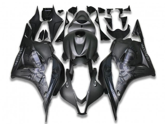 2009-2012 Honda CBR600RR Motorcycle Fairings - Black Grey Skull