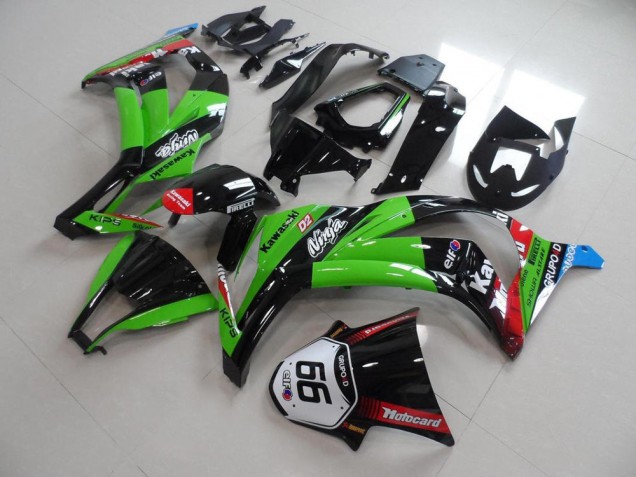 2011-2015 Kawasaki ZX10R Motorcycle Fairings - Green Red Glossy Black KIPS Motocard Elf 66