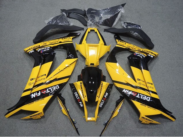 2011-2015 Kawasaki ZX10R Motorcycle Fairings - Yellow Glossy Black Delt Fin