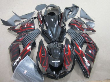 Wholesale 2006-2011 Kawasaki ZX14R ZZR1400 Motorcycle Fairing - Glossy Black Red Flame