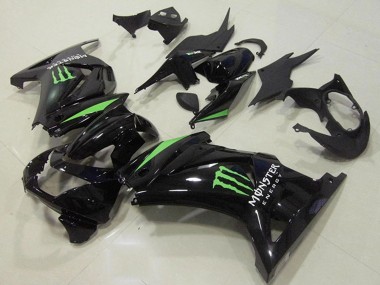 Wholesale 2008-2012 Kawasaki ZX250R Motorcycle Fairings - Glossy Black Green Monster Energy