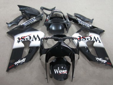 Wholesale 2003-2004 Kawasaki ZX6R Motorcycle Fairing - Glossy Black White West