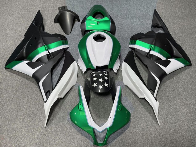 2009-2012 Honda CBR600RR Motorcycle Fairings - White Green Matte Black Star
