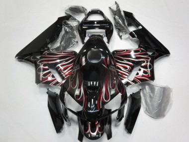 Wholesale 2005-2006 Honda CBR600RR Motorcycle Fairings - Glossy Black Silver Red Flame