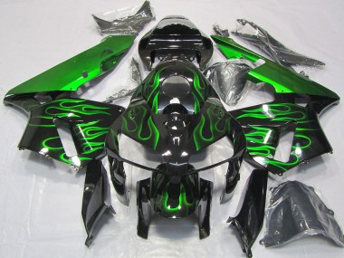 Wholesale 2005-2006 Honda CBR600RR Motorcycle Fairings - Glossy Black Vibrant Green Flame