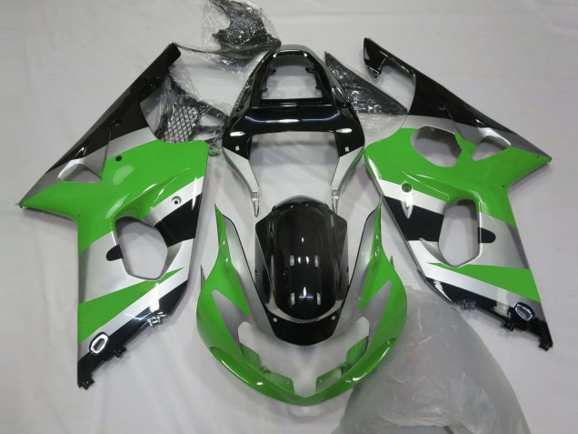 2000-2002 Suzuki GSXR 1000 Motorcycle Fairings - Green Silver Glossy Black OEM Style