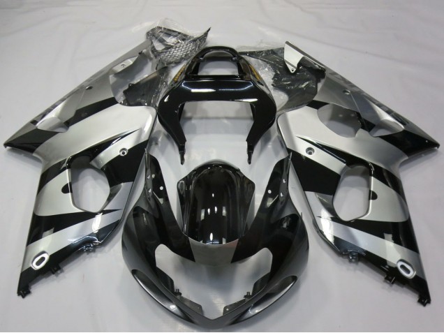 2000-2002 Suzuki GSXR 1000 Motorcycle Fairings - Silver Glossy Black