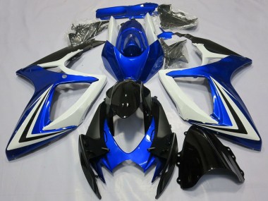 Wholesale 2006-2007 Suzuki GSXR 600 / GSXR 750 Motorcycle Fairings - White Blue Glossy Black Stripe