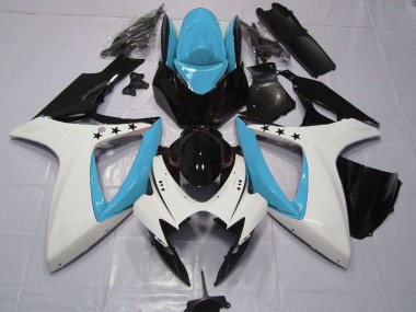 Wholesale 2006-2007 Suzuki GSXR 600 / GSXR 750 Motorcycle Fairings - Light Blue White Glossy Black Star
