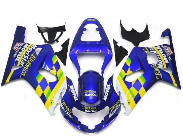 2001-2003 Suzuki GSXR 600 / GSXR 750 Motorcycle Fairings - Blue Yellow Green White MoviStar