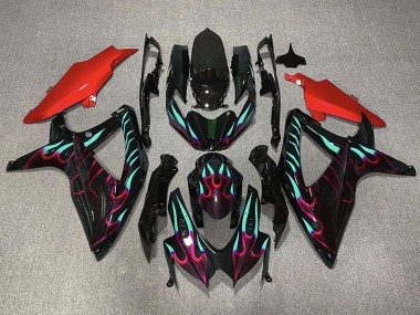 Wholesale 2008-2010 Suzuki GSXR 600 / GSXR 750 Motorcycle Fairings - Glossy Black Red Cyan Flame