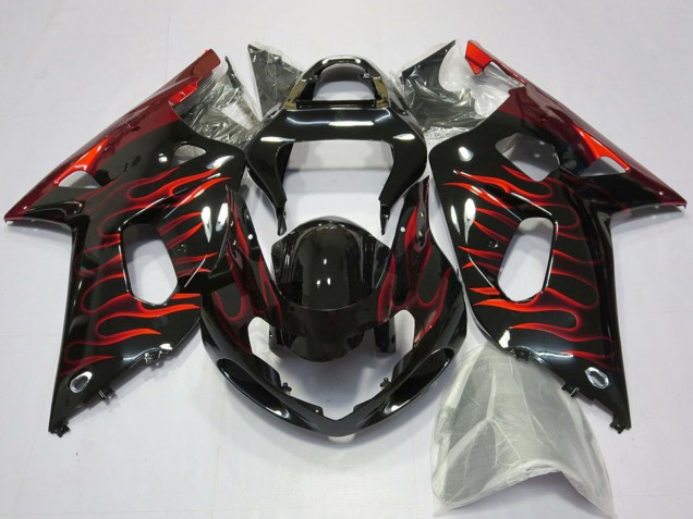 2001-2003 Suzuki GSXR 600 / GSXR 750 Motorcycle Fairings - Glossy Black Red Flame