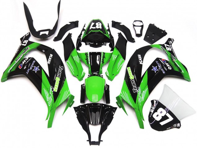 2016-2020 Kawasaki ZX10R Motorcycle Fairings - Green Glossy Black Team Green Star 87