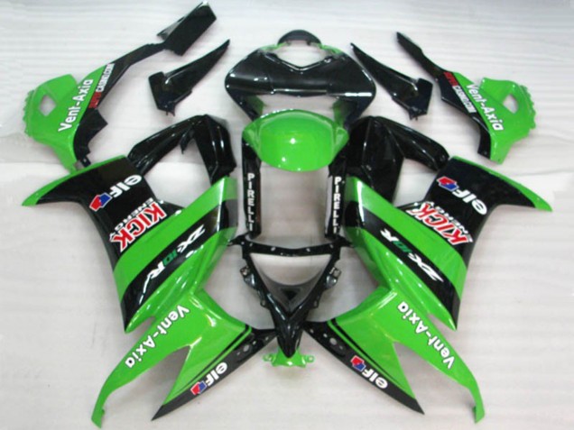 2008-2010 Kawasaki ZX10R Motorcycle Fairings - Green Black Red Kick Elf Vent-Axia