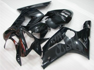 Wholesale 2003-2004 Kawasaki ZX6R Motorcycle Fairings - Glossy Black Grey Flame