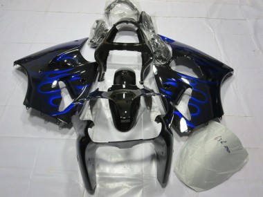 Wholesale 2000-2002 Kawasaki ZX6R Motorcycle Fairing - Glossy Black Blue Flame