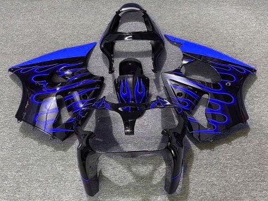 Wholesale 2000-2002 Kawasaki ZX6R Motorcycle Fairings - Glossy Black Blue Flame